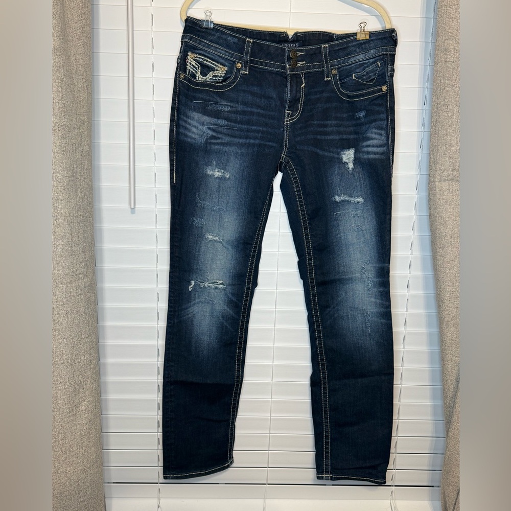 Vigoss Women's Dark Blue Distressed Skinny Jeans